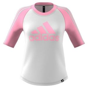 NWT ADIDAS White & Pink Raglan Athletic Baseball Tee Shirt | Size XS